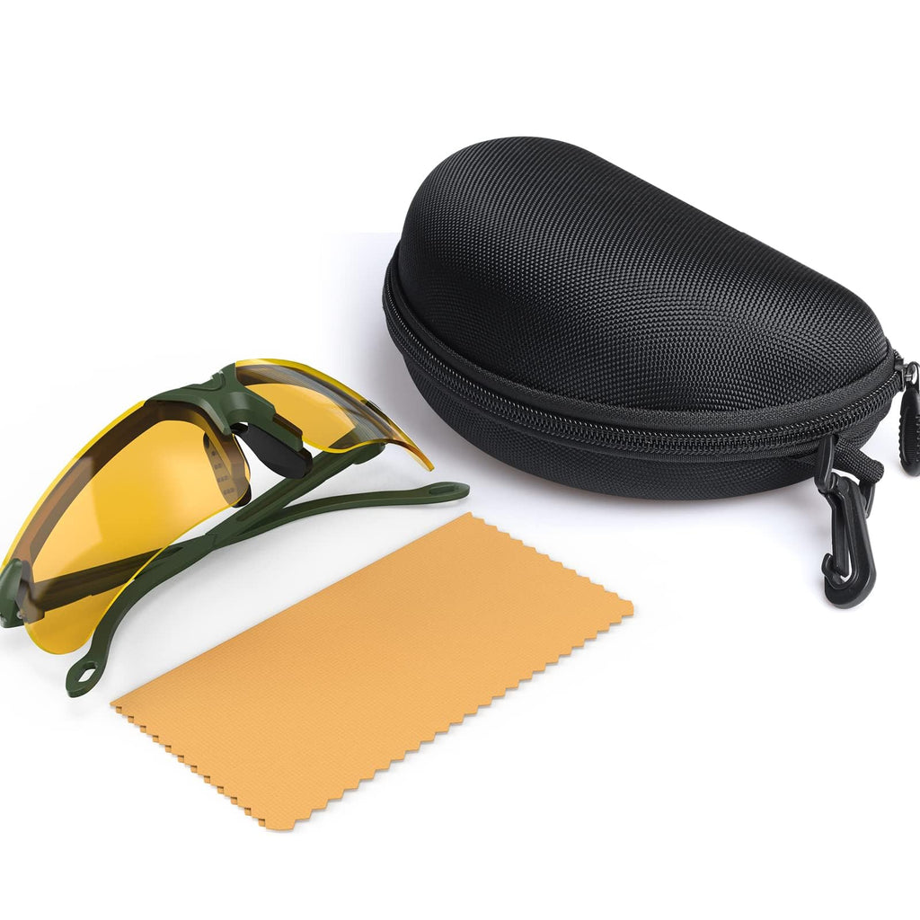 Xaegistac Shooting Glasses With Case Anti Fog Hunting Safety Glasses For Men Women (Yellow Lens-Green Frame)