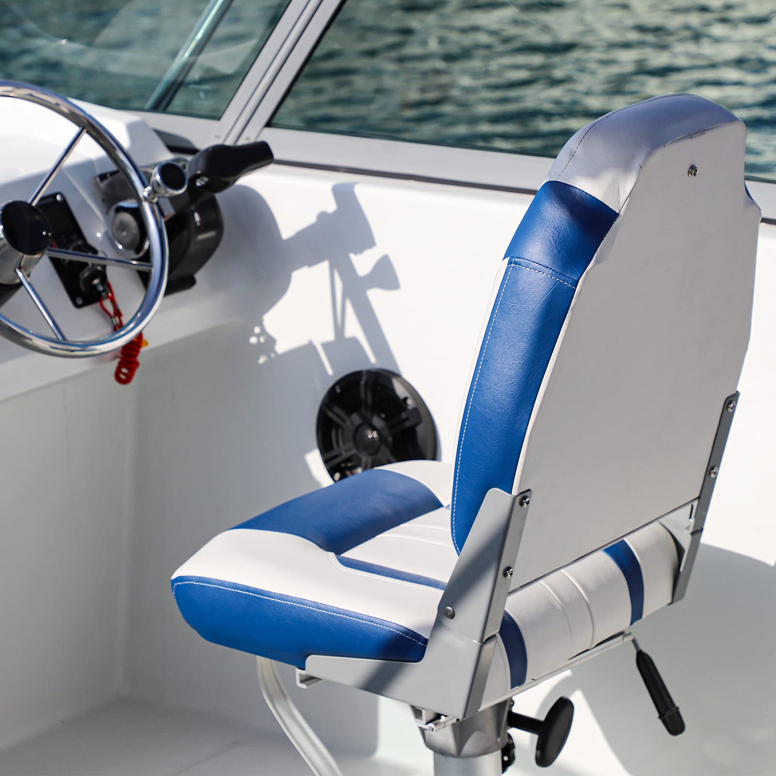 Northcaptain S1 Deluxe High Back Folding Boat Seat,Stainless Steel Screws Included,White/Pacific Blue(2 Seats)