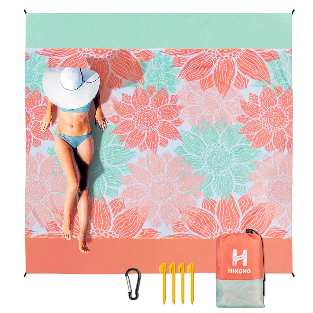 Hihoho Beach Blanket, Sandproof Beach Mat 79'' X 83'' For 1-3 Adults Waterproof Quick Drying Outdoor Picnic Mat With Pocket For 