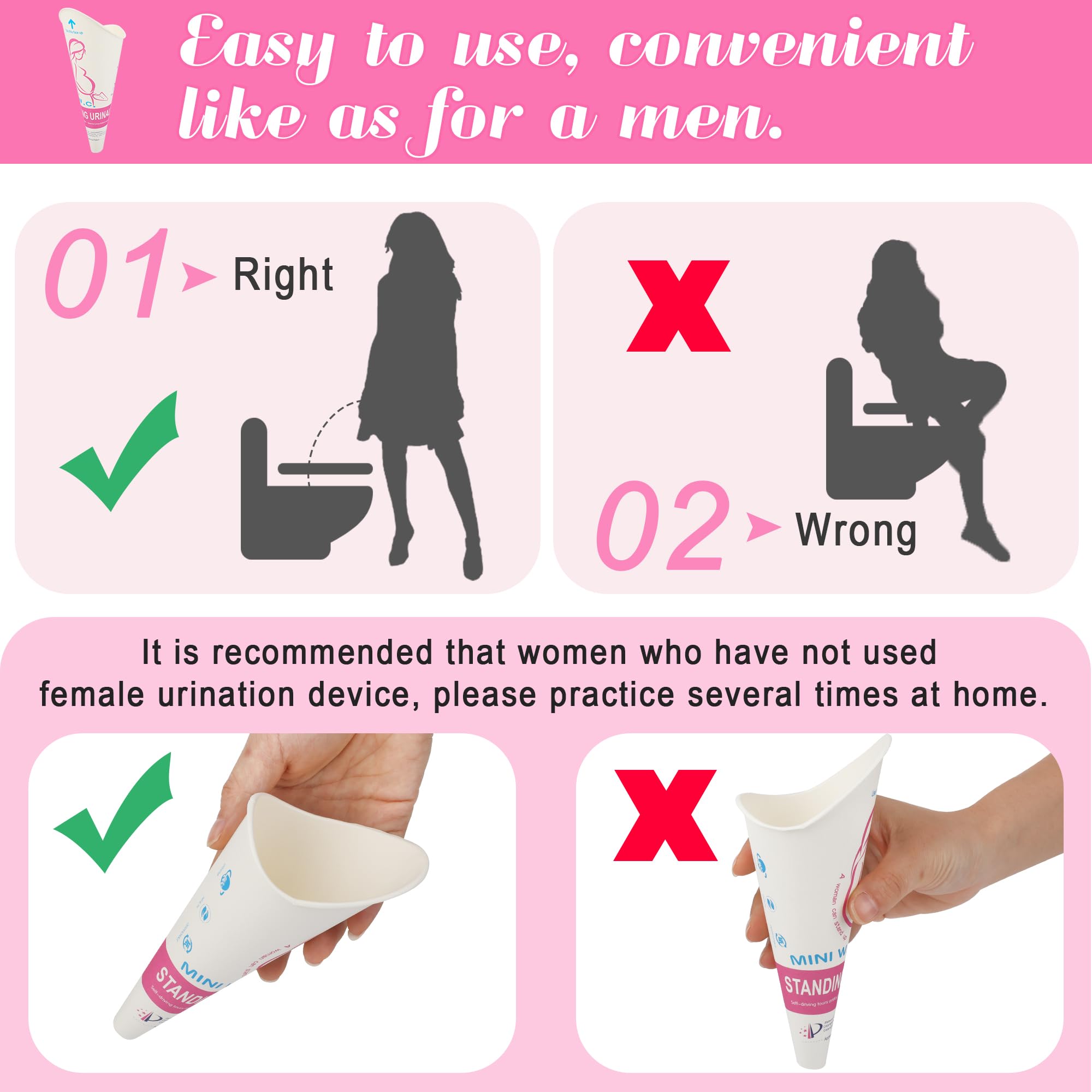 Luxiv Disposable Female Urination Device, 20 Pack Portable Girls Urinal Funnel Women Outside Pee Cup Waterproof Paper Standing P