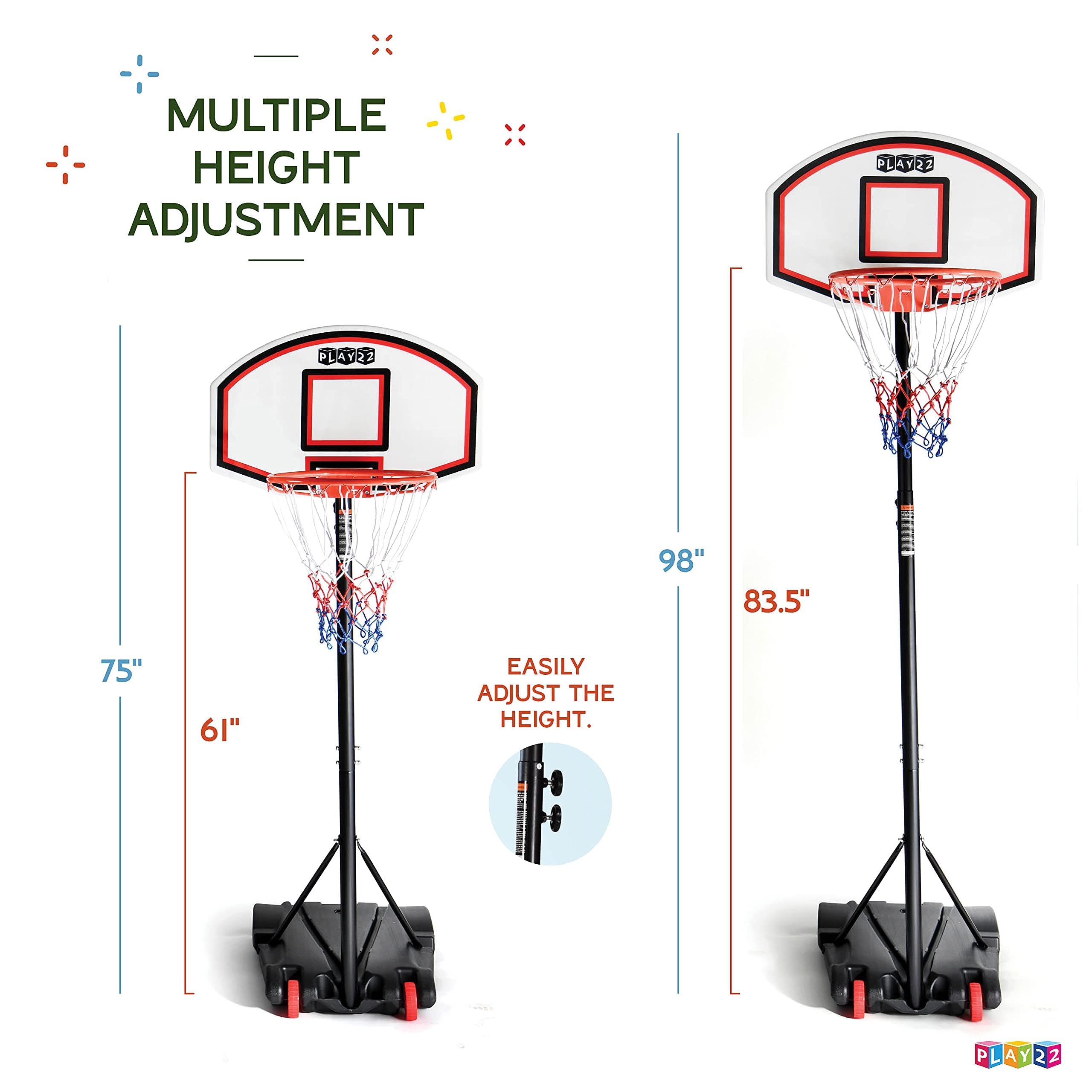 Play22 Kids Adjustable Basketball Hoop Height 5-7 Ft - Portable Basketball Hoop For Kids Teenagers Youth And Adults With Stand &