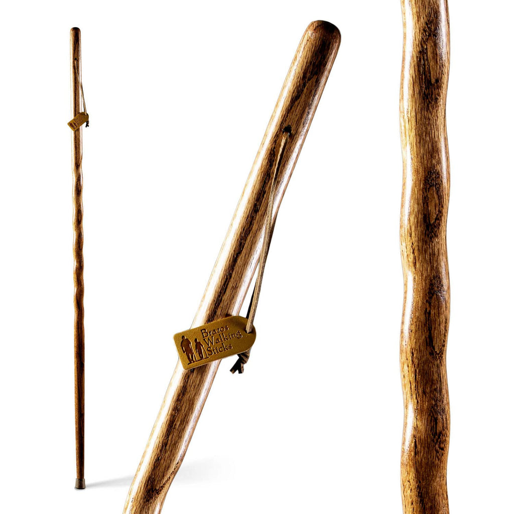 Brazos Handcrafted Wood Walking Stick, Twisted Oak, Backpacker Style Handle, For Men & Women, Made In The Usa, Brown, 55''
