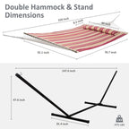 Suncreat Outdoor Hammock With Stand, Two Person Quilted Fabric Hammock Swing With 12Ft Steel Stand, Red Stripes