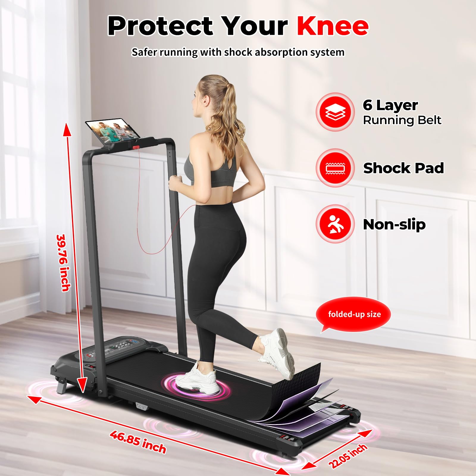 Subsun 2 In 1 Folding Treadmill, Walking Pad With Handle Bar, Under Desk Treadmill With 265 Lbs Capacity For Office, Remote Cont