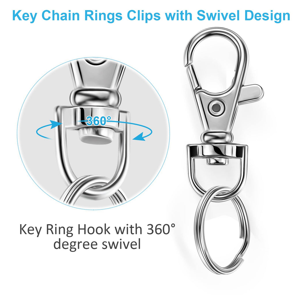 Yhyz Keychain Key Chain Rings Clips Swivel Bulk (10 Sets, Sliver), Swivel Lanyard Snap Hooks With Rings, Small Lobster Claw Clas
