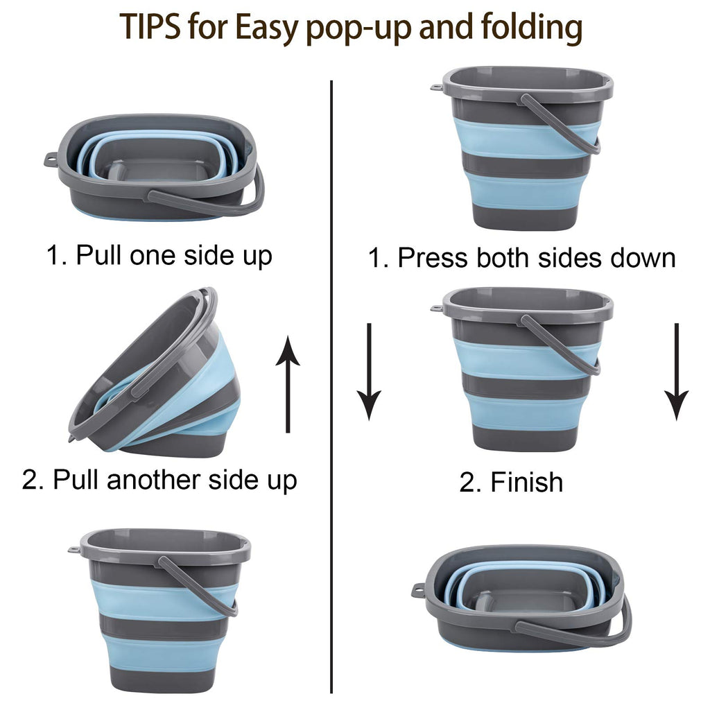 2 Pack Collapsible Plastic Bucket With 2.6 Gallon (10L) Each, Foldable Rectangular Tub For House Cleaning, Space Saving Outdoor