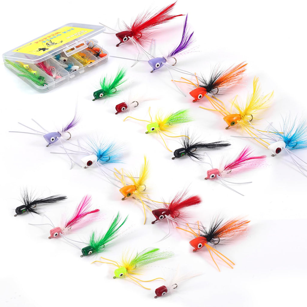 Ansnbo 20Pcs Fly Fishing Popper Flies, Fly Poppers Lure For Bluegill Panfish Crappie Sunfish Salmon Trout Popper Fly Fishing Lur