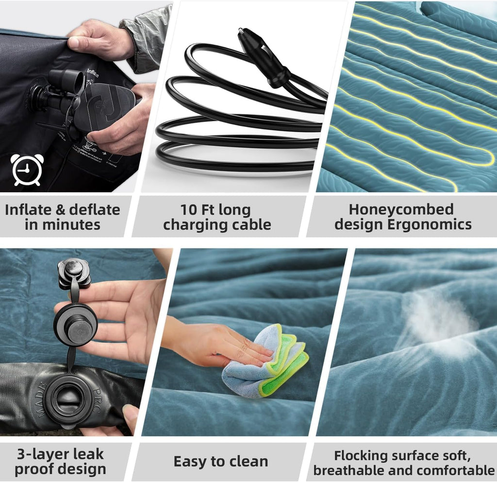 Umbrauto Car Air Mattress For Full Size Suv, Upgraded Flocked Surface/Durable 210T Bottom Van Camping Bed, Quick Inflation W/Ele