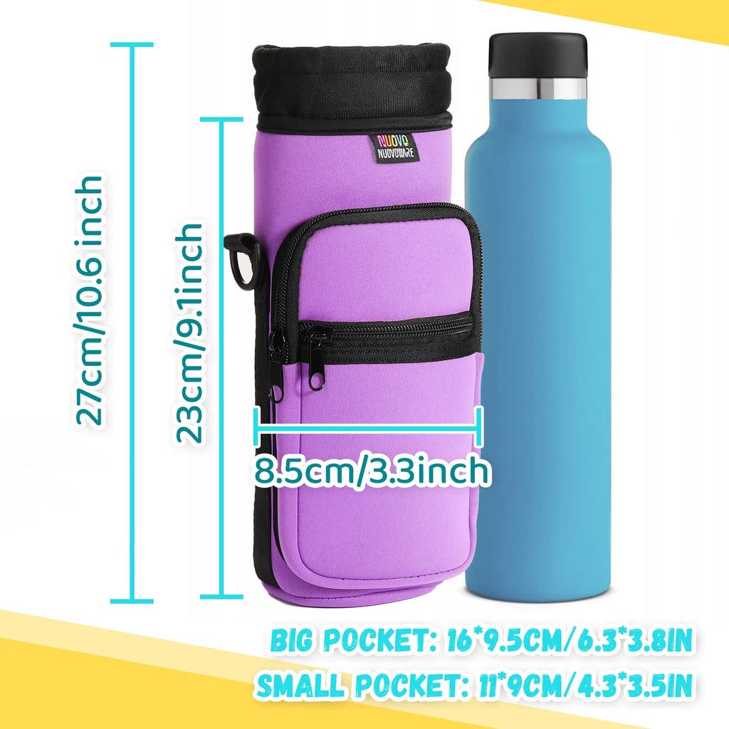 Nuovoware Water Bottle Carrier Bag, Bottle Pouch Holder, Adjustable Shoulder Hand Strap 2 Pocket Sling Neoprene Sleeve Sports Wa