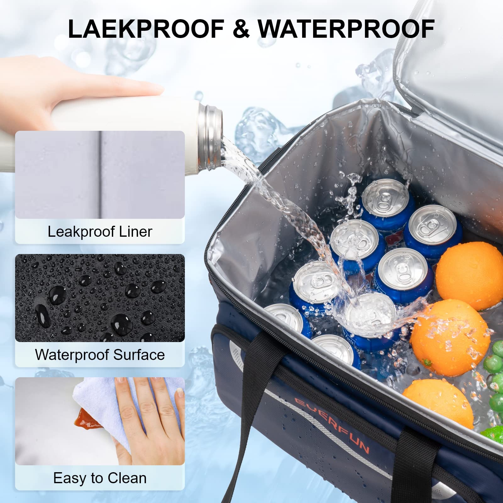 Everfun Large Soft Cooler Bag Travel Beach Insulated Cooler For Men 48 Can Dual Compartments Collapsible Waterproof Leak-Proof F