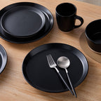 Stone Lain Jules Stoneware Round Dinnerware Set, Black,16-Piece Service For 4