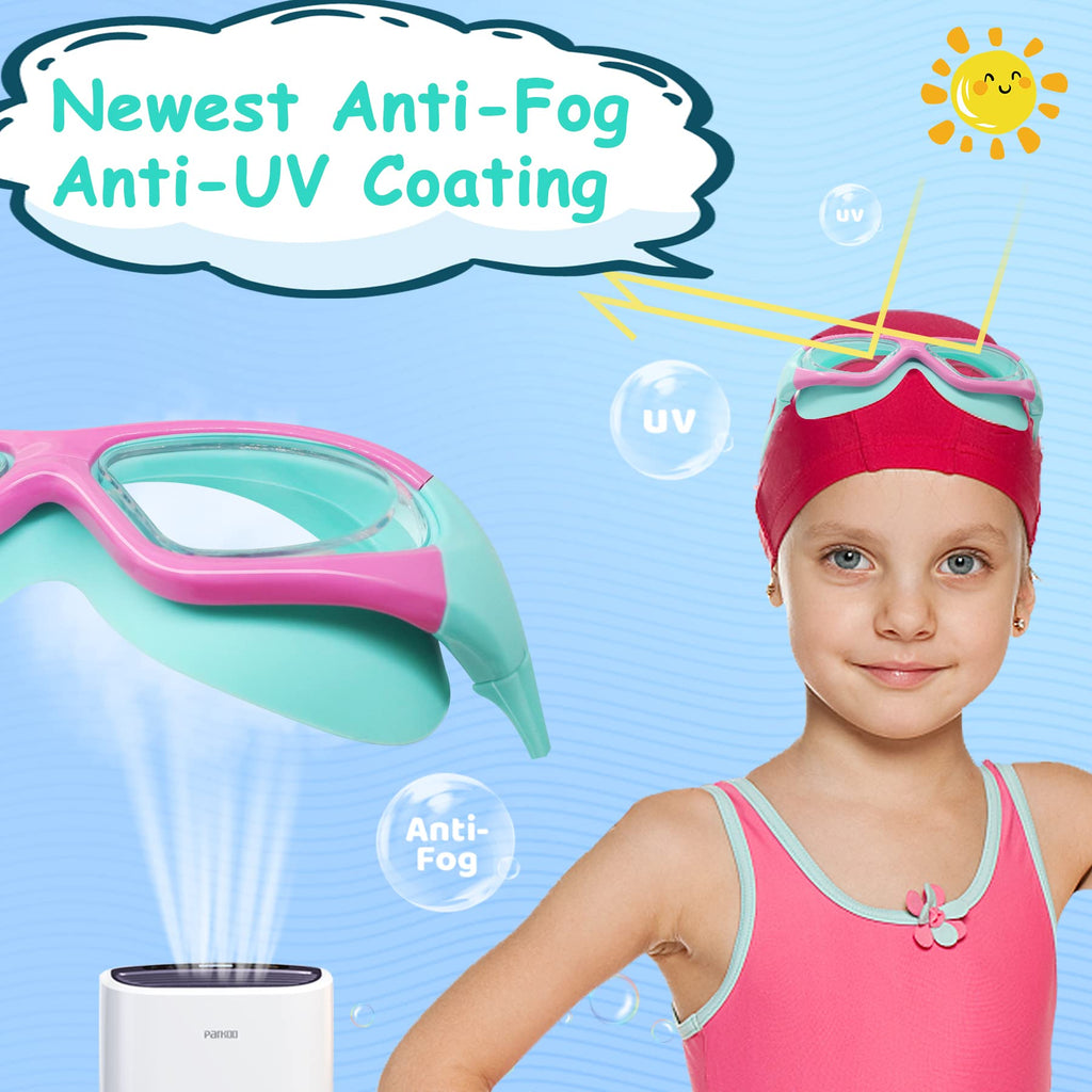 Vvinca Kids Swim Goggles, Wide View Anti-Fog Quick Adjustable Strap Swim Mask With Ear Clip Nose Clip For Children Swimming Less