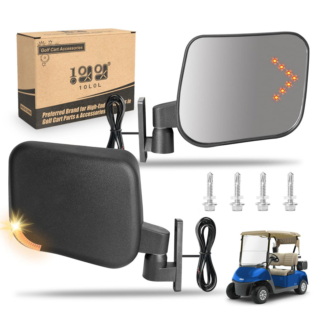 10L0L Side Rear View Mirror Set With Turn Signals For Ezgo Club Car Yamaha Gas & Electric Golf Carts