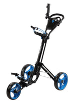 Qwik-Fold 3 Wheel Push Pull Golf Cart - Foot Brake - One Second To Open & Close! (Black/Blue)