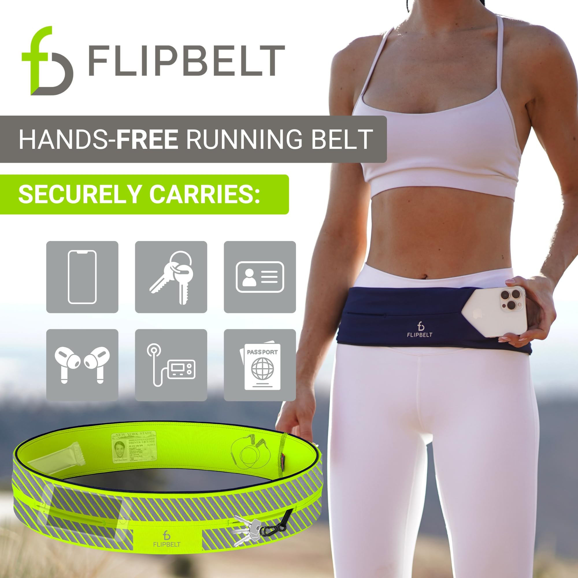 Flipbelt Reflective Running Belt Reflective Neon Yellow, Medium