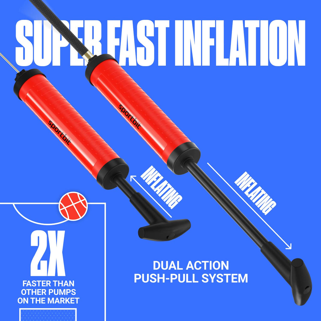 Sportbit Ball Pump With 3 Needles, Nozzle, Extension Hose, Pouch - Great Air Pump For Exercise Sport Balls - Football & Soccer,
