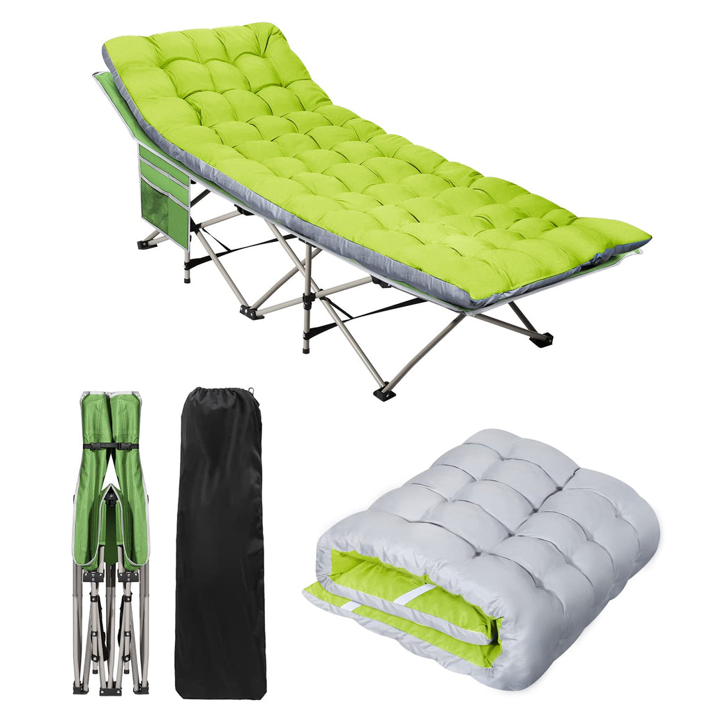 Haitral Portable Camping Cot With Mattress - Outdoor Folding Heavy Duty Sleeping Bed With Side Pocket For Adults - Oxford Single