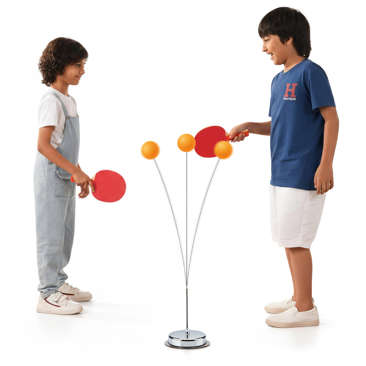 Lifelong Table Tennis Trainer For Beginners| Rebound Rackets And Balls Base Training Practice Set 2 Long Poles, 5 Balls,2 Racque