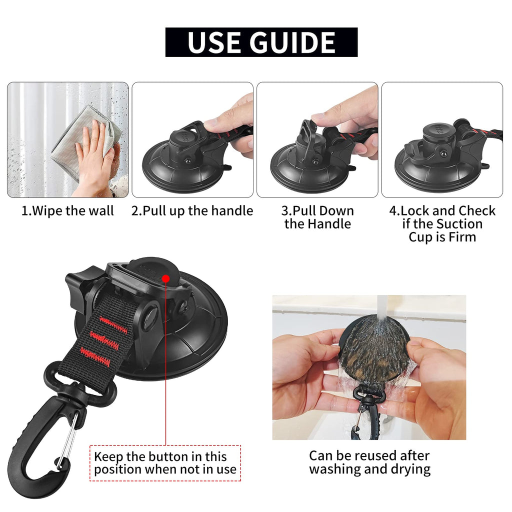 Heavy Duty Suction Cups,2 Pieces With Hooks Upgraded Car Camping Tie Down Suction Cup Camping Tarp Accessory With Viscous Silico