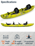 Bkc Tk219 12.5-Foot Tandem 2 Or 3 Person Sit On Top Fishing Kayak W/Padded Seats And Paddles (Grey Camo)