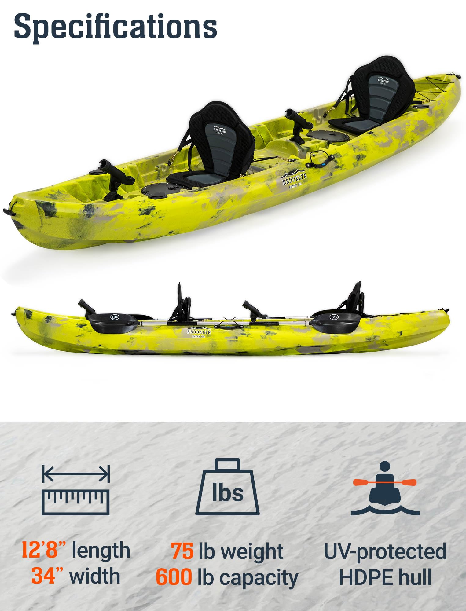 Bkc Tk219 12.2' Tandem Fishing Kayak W/Soft Padded Seats, Paddles,6 Rod Holders Included 2-3 Person Angler Kayak (Red Yellow)