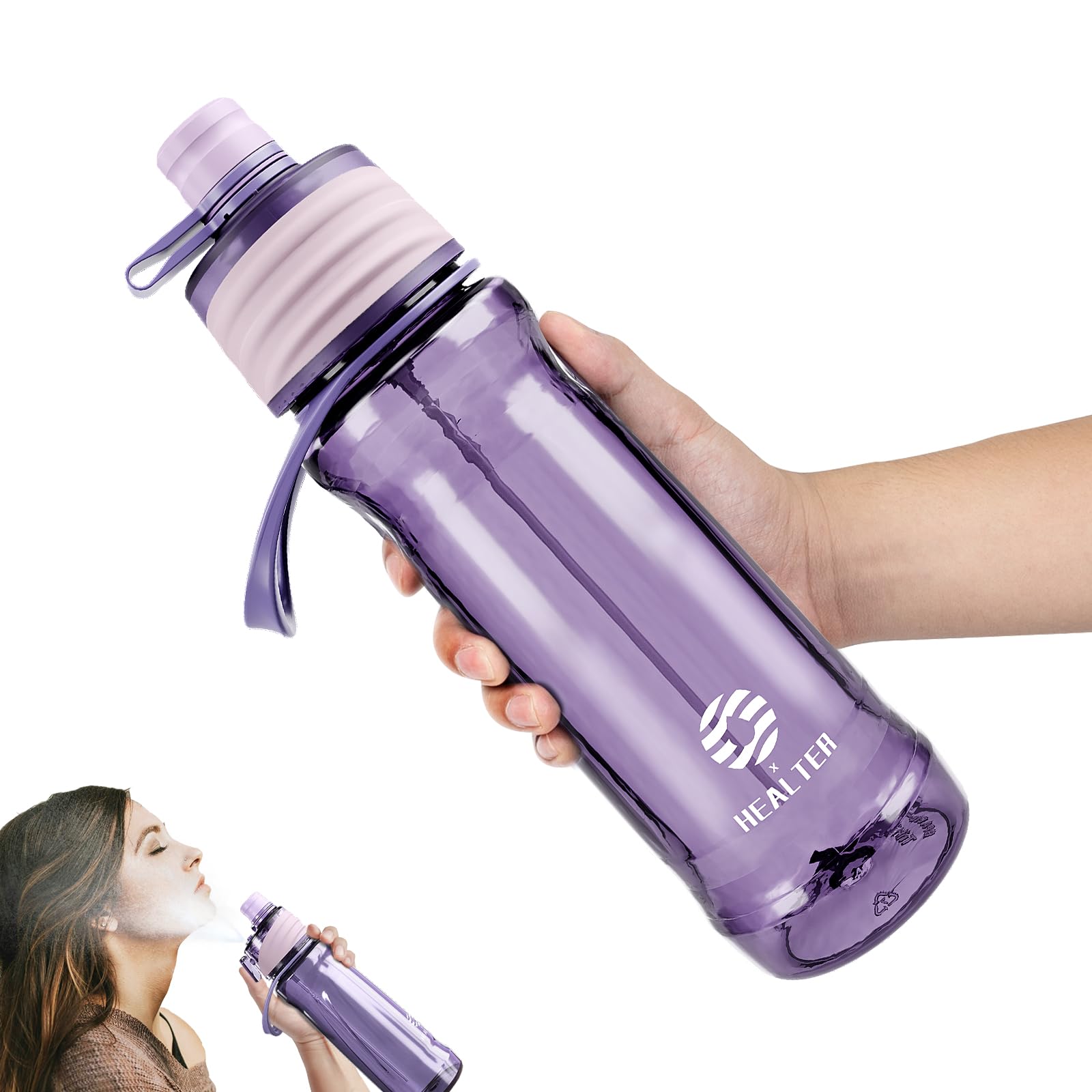 Healter 950Ml Misting Water Bottle With Spray Mist For Outdoor Hydartion Cycling Climbing Hiking Mountaineering Gym, Purple