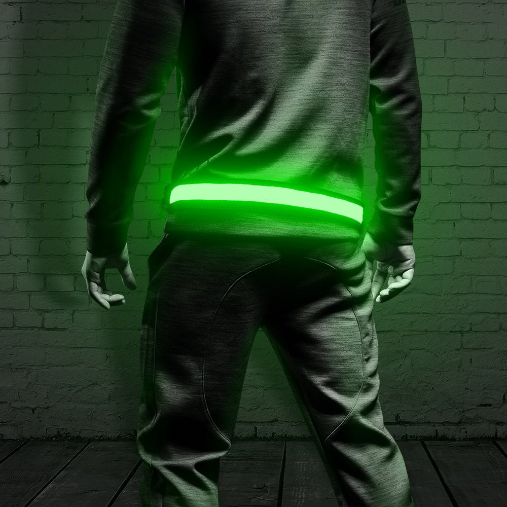 Bseen Led Running Waist Belt - Usb Rechargeable Reflective Glowing Led Waistband For Runners, Joggers, Walkers, Pet Owners, Cycl