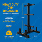 SereneLife 6-Pegs Olympic Weight Plate Rack & 4 Barbells - 800 Pounds Capacity, Heavy Duty Gym Organizer, Scratch Resistant Fram