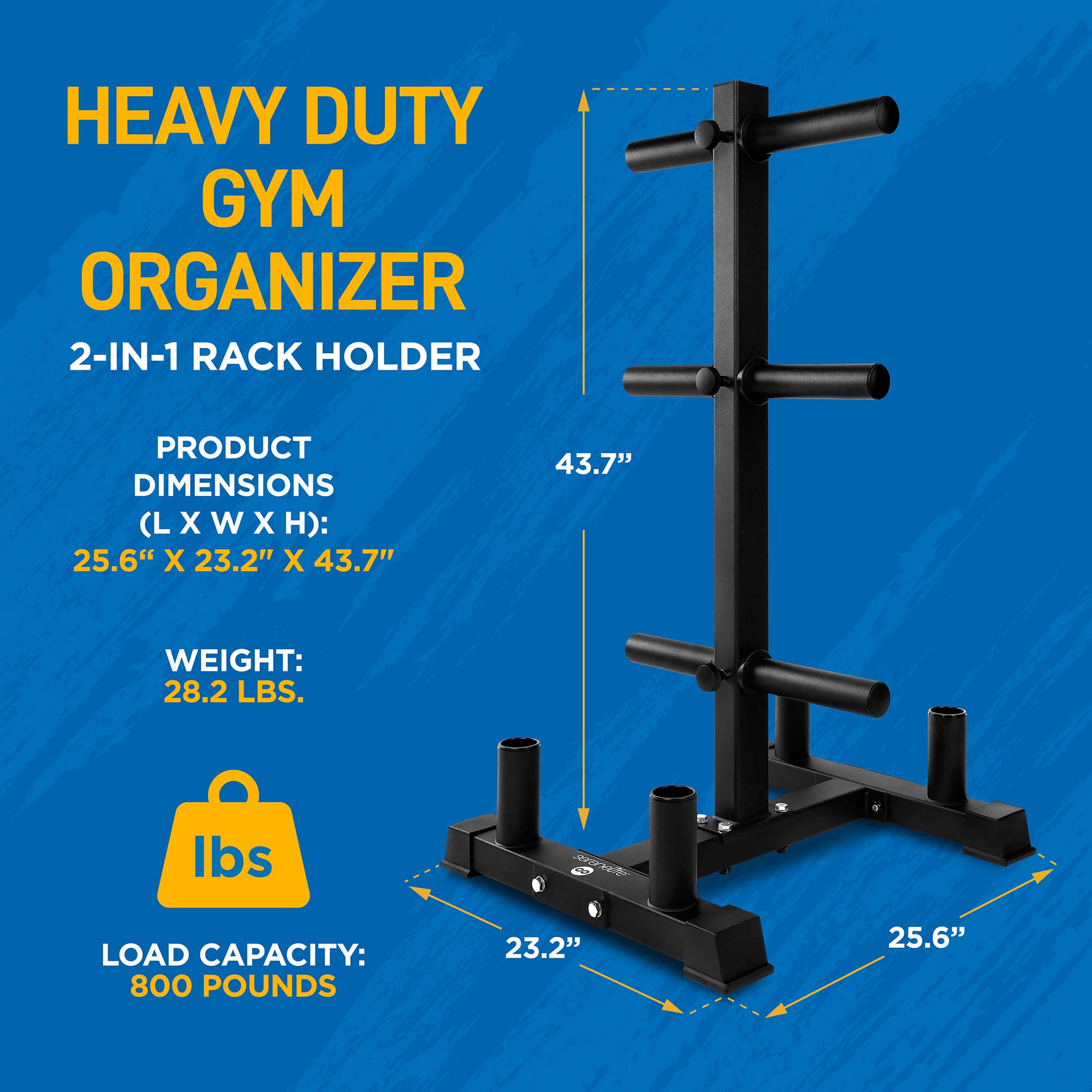SereneLife 6-Pegs Olympic Weight Plate Rack & 4 Barbells - 800 Pounds Capacity, Heavy Duty Gym Organizer, Scratch Resistant Fram