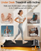 FUNRAY Versatile Walking Pad with Incline - Dual-Sided Under Desk Treadmill with Foot Massage,Portable Compact Treadmills with 3