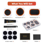 Bike Inner Tire Patch Repair Kit - With 11 Pcs Vulcanizing Patches, 6 Pcs Pre Glued Patchs, Portable Storage Box, Metal Rasp And