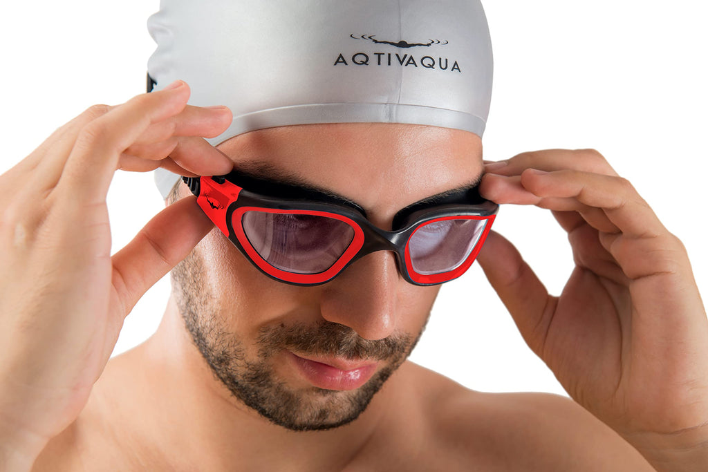 Aqtivaqua Swimming Goggles Swim Goggles For Adults Men Women Kids Youth Girls Boys Children Dx (Clear-Lenses Red/Black-Frame)