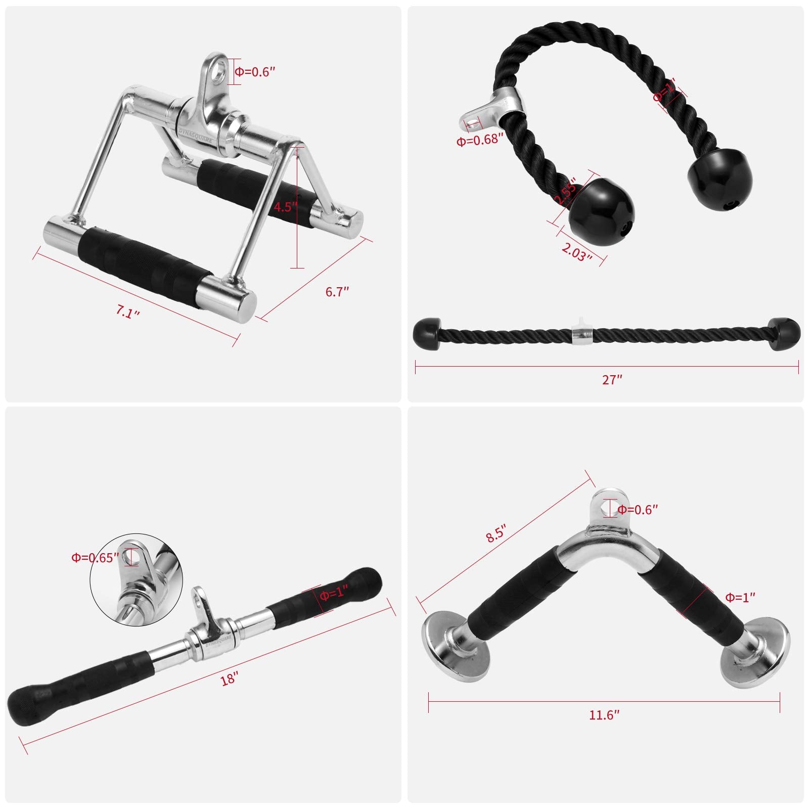 Dynasquare Tricep Press Down Cable Machine Attachment, Lat Pulldown Attachments, Home Gym Accessories, Double D Handle, V-Shaped