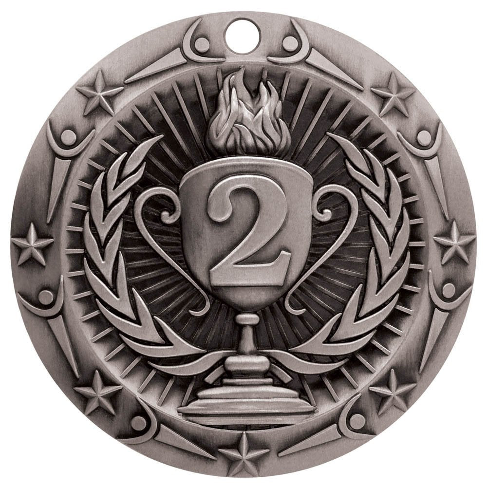 Decade Awards' 2Nd Place Silver Medal - Large Metal Award Medals With Stars & Stripes American Flag V Neck Ribbon - Perfect For