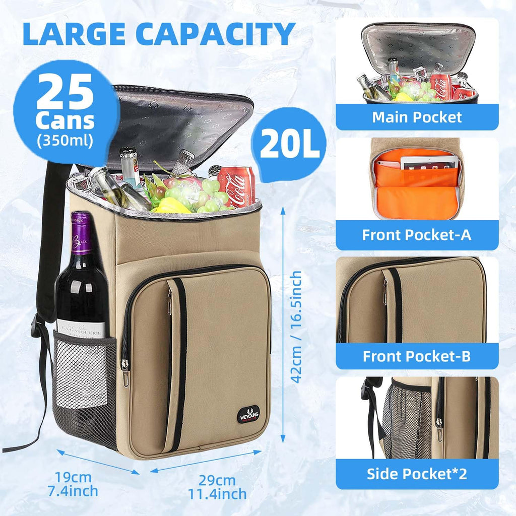 Bagtopia Camping Cooler Backpack 25 Cans, Leak Proof Soft Insulated Compartments Thermal Bag, Portable Lightweight Beach Travel