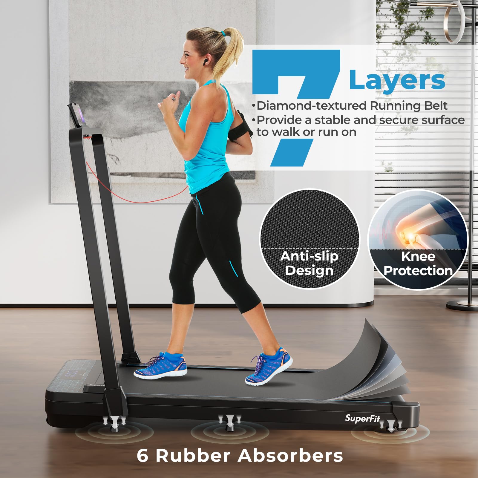 Goplus 2 In 1 Folding Treadmill, 300 Lbs Capacity Walking Pad With Handle Bar, Under Desk Treadmill With Remote & App Control An