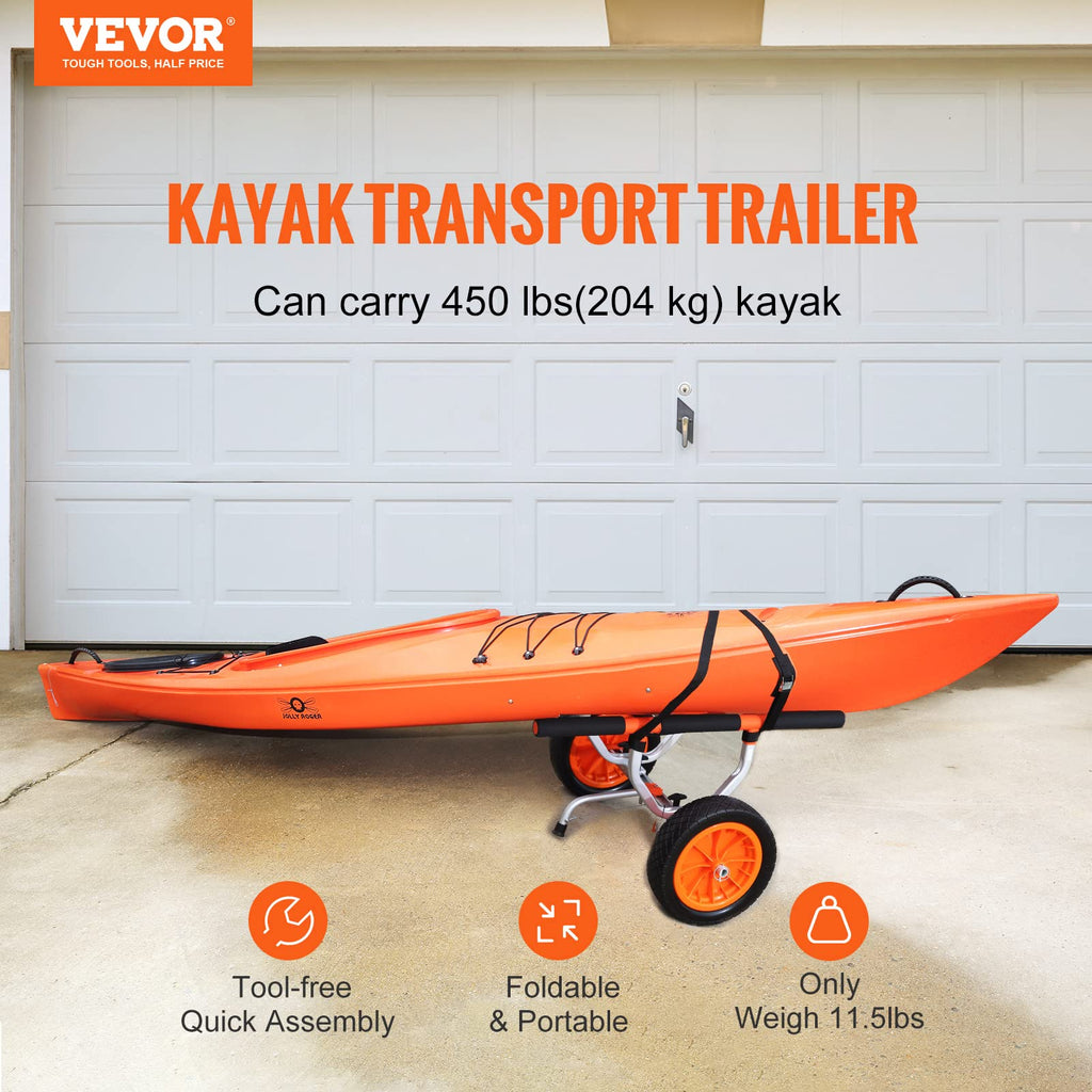 Vevor Heavy Duty Kayak Cart, Foldable Canoe Trolley Cart With 12'' Tires, Adjustable Width 6.69''-17.32'',350 Lb Weight Capacity