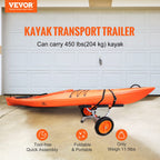 Vevor Heavy Duty Kayak Cart, Foldable Canoe Trolley Cart With 12'' Tires, Adjustable Width 6.69''-17.32'',350 Lb Weight Capacity