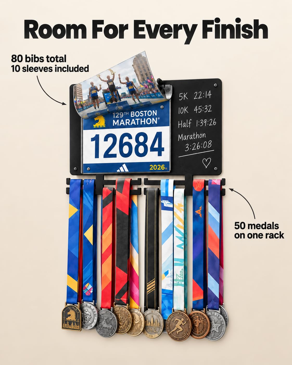 Running Medal Hanger & Bib Display Board with Chalkboard | BLAUBECK Wall Holder