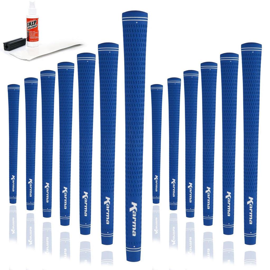 Karma Velour Blue Standard Golf Grip Kit (With 13 Golf Grips, Tape Strips, Solvent, Rubber Shaft Clamp)