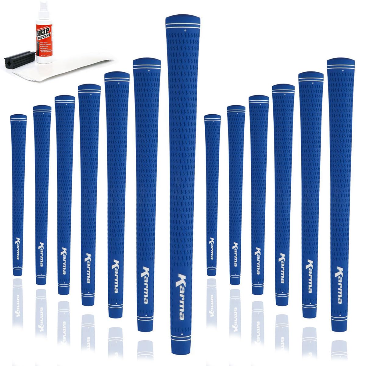 Karma Velour Blue Standard Golf Grip Kit (With 13 Golf Grips, Tape Strips, Solvent, Rubber Shaft Clamp)