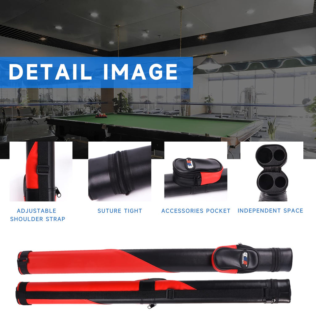Gse Billiard Cue Cases, 1X1 Deluxe Hard Billiard Pool Cue Stick Carrying Case, Pool Billiards Accessories (Black/Red)