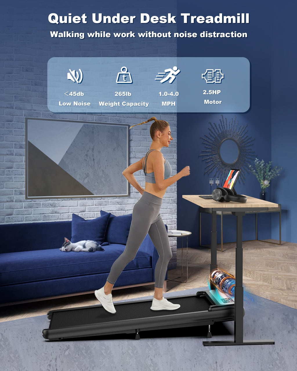 Cozyinn Walking Pad Treadmills With 10% Incline, Quiet Under Desk Treadmill For Home Office Small Space, Voice Remote Control Sm