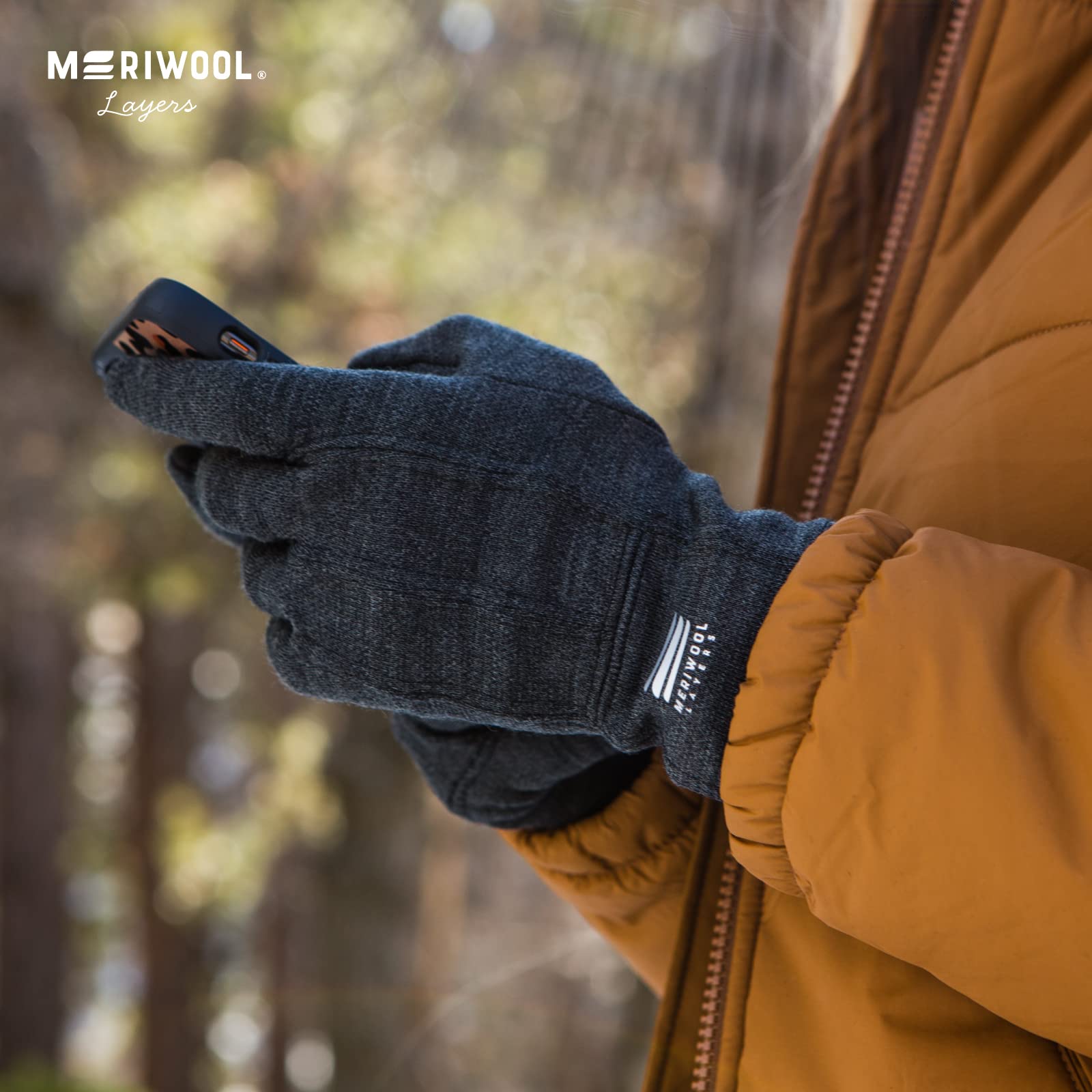 Meriwool Merino Wool Unisex Glove Liners For Use With Touch Screens In Charcoal Grey - Large
