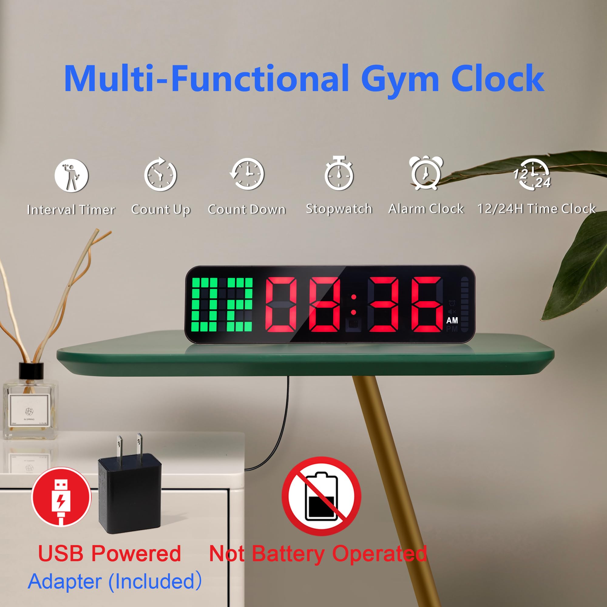 Lucorb Gym Timer - Large Digital Gym Clock Wall With Interval Time Progress Bar, Countdown/Up Stopwatch, Remote Control For Home