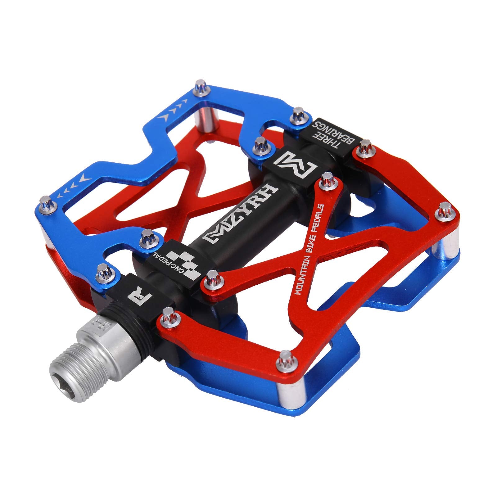 MZYRH Mountain Bike Pedals, Ultra Strong Colorful CNC Machined 9/16 Cycling Sealed 3 Bearing Pedals(Blue Red 3 Bearings)