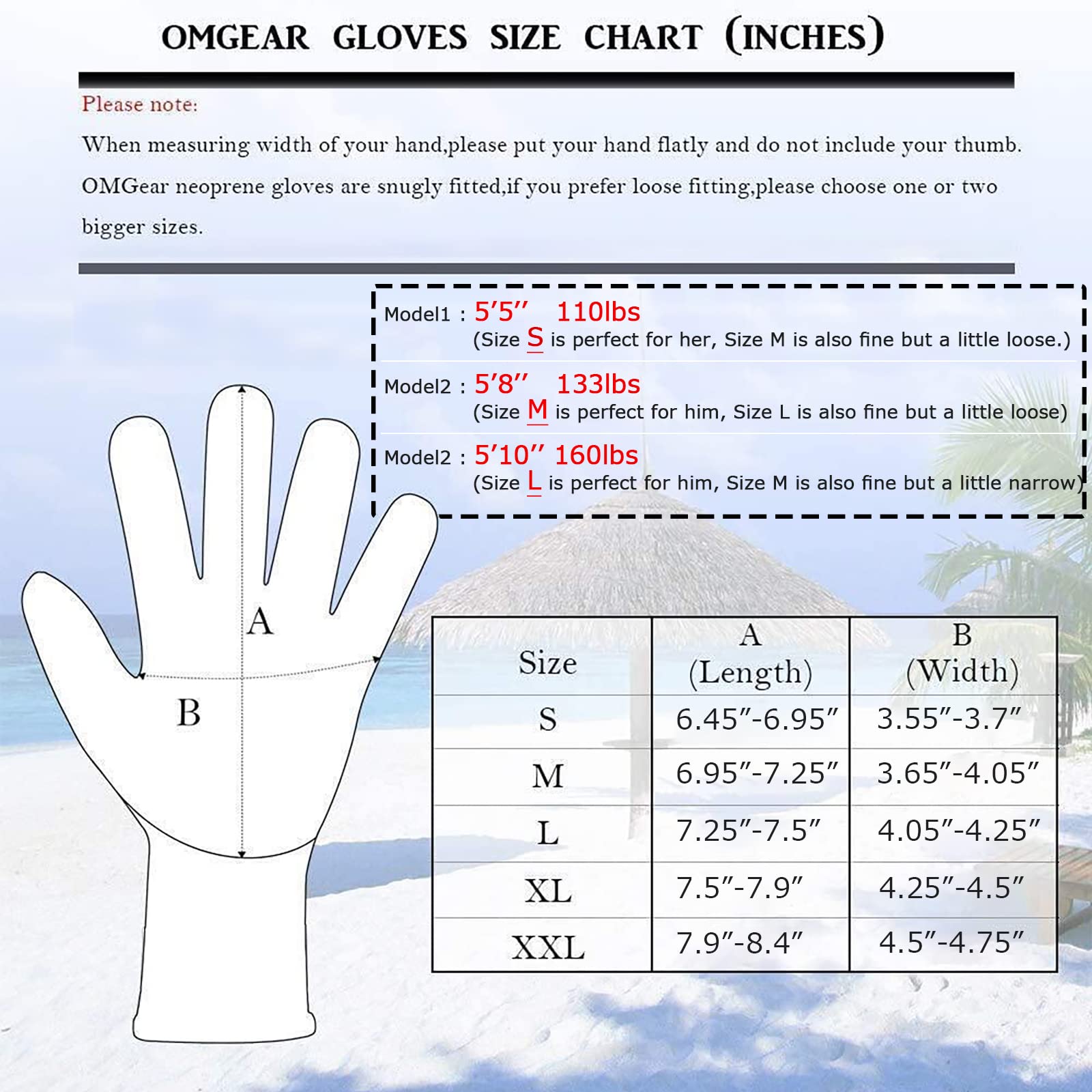 Omgear Neoprene Gloves Diving Wetsuit Gloves 3Mm Glued Anti-Slip Flexible Thermal With Adjustable Waist Strap For Snorkeling Scu