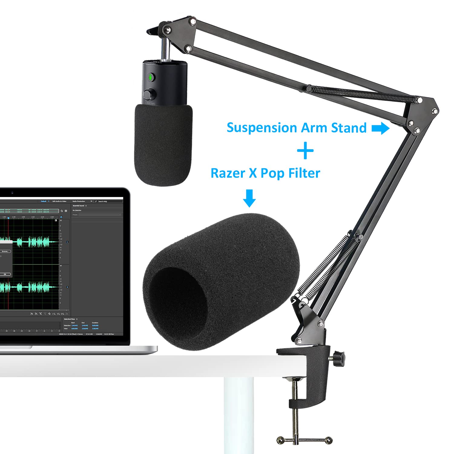 Razer Seiren X Mic Boom Arm With Foam Windscreen, Suspension Boom Scissor Arm Stand With Pop Filter Cover For Razer Seiren X Usb