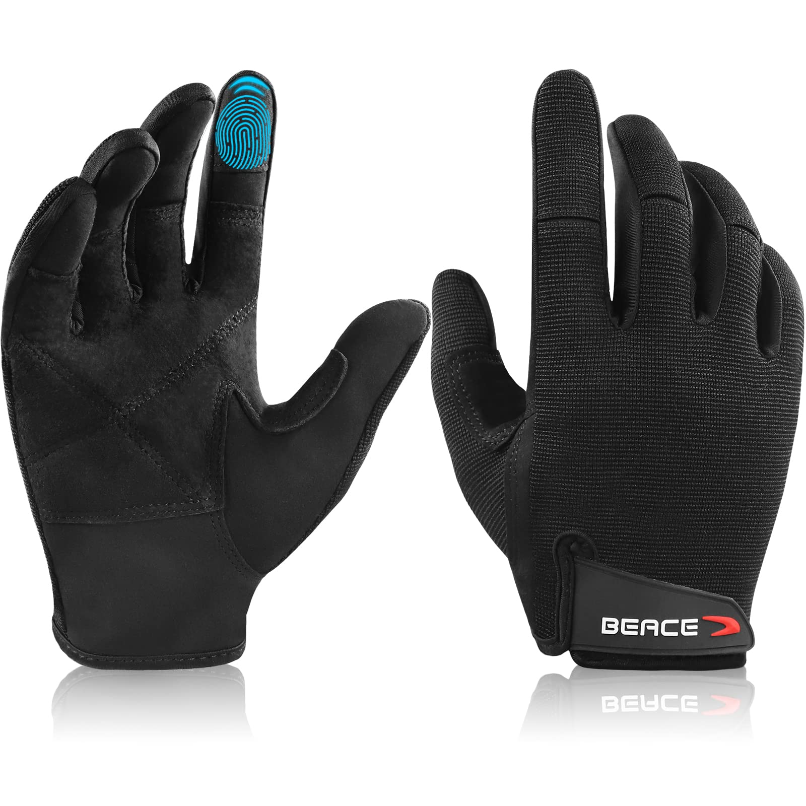 Beace Full Finger Weight Lifting Gym Gloves With Anti-Slip Leather Palm For Workout Exercise Training Fitness And Bodybuilding F