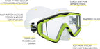 Cressi Panoramic Wide View 3 Panel Mask Dry Snorkel Set, Lime Greenclear Silicone